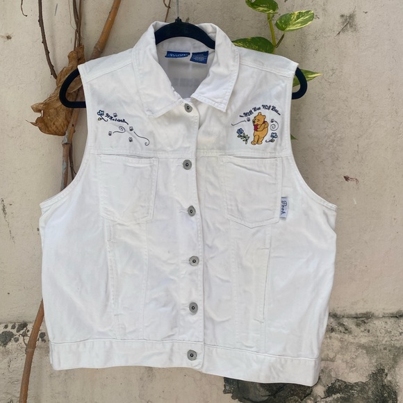 Vintage Winnie The Pooh White Jean Vest - Picture 1 of 5